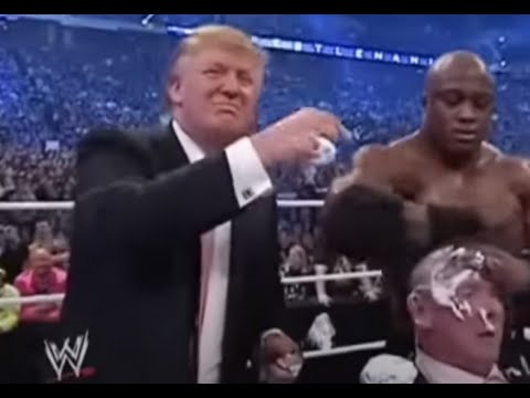 Donald Trump bodyslams, beats and shaves Vince McMahon at Wrestlemania XXIII