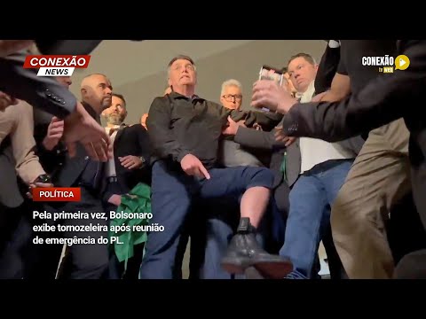 Vídeo: Pela primeira vez, Bolsonaro exibe tornozeleira após reunião de emergência do PL.