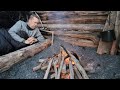 Bushcraft Shelter Camping Under Northern Lights (Best Campfire Meal Ever!)