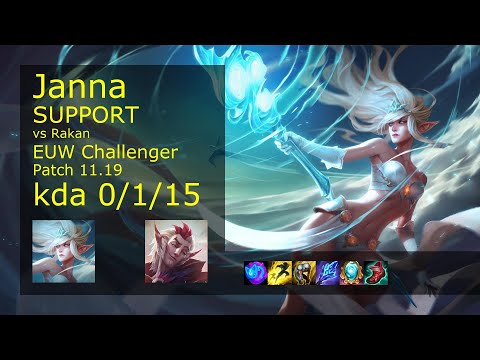 Janna Support vs Rakan - EUW Challenger 0/1/15 Patch 11.19 Gameplay