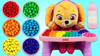 Feeding Baby Skye Rainbow Gumballs and Learning Colors!