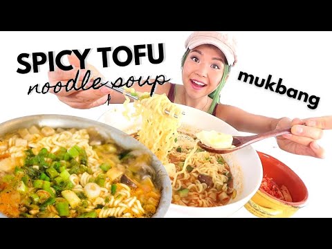 VEGAN MUKBANG: SPICY TOFU NOODLE SOUP (Sundubu Ramen)...