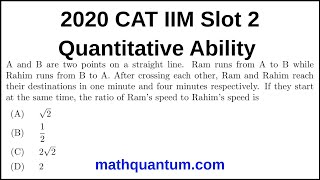 Question 10 2020 CAT IIM Quantitative Ability Slot 2 A and B are two points on a straight line