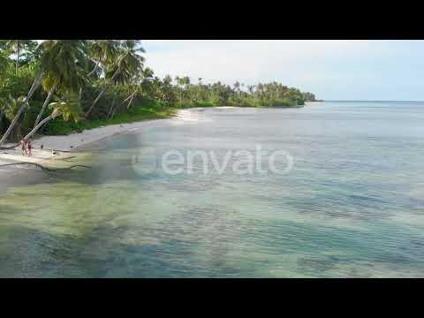 Aerial slow motion: couple walking on tropical beach at sunset, away from it all | Stock Footage...