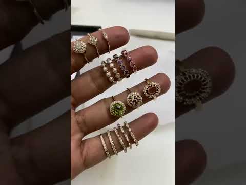 Unisex 14k gold diamonds & multi-color gemstones rings