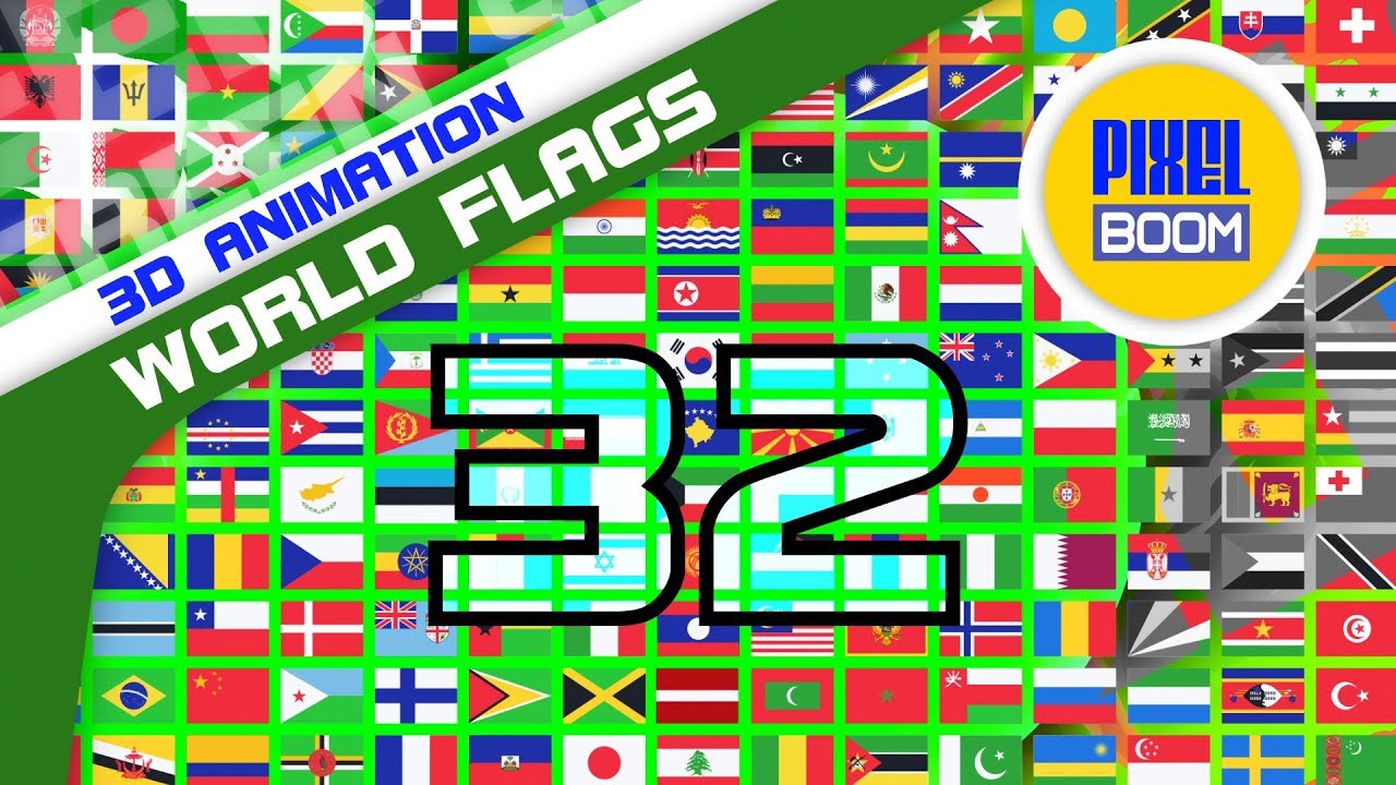 Green Screen 32 Country Flags 3D Animations - PixelBoom