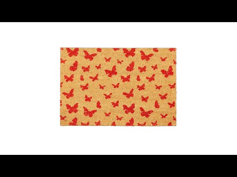 Paillasson en coco papillon Beige - Rouge - Fibres naturelles - Matière plastique - 60 x 2 x 40 cm