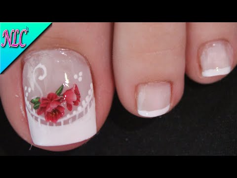DISEÑO DE UÑAS PARA PIES FLORES Y FRANCÉS PARA PRINCIPIANTES ¡Muy Fácil! – FLOWERS NAIL ART – NLC