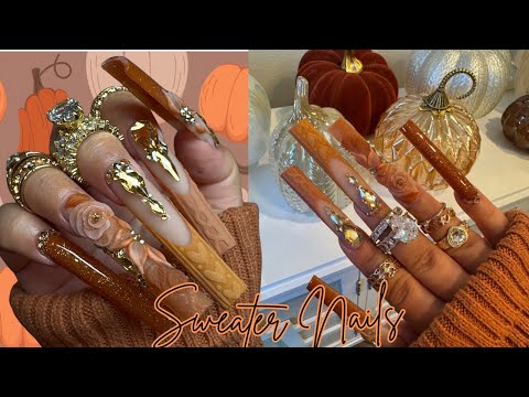 how to: FALL Sweater nail French | 3d flowers | Acrylic Application