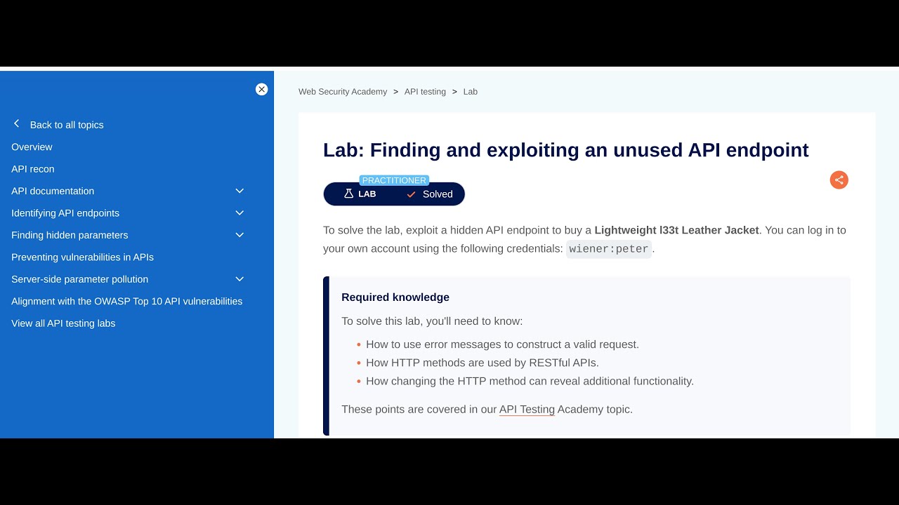 Portswigger: Finding and exploiting an unused API endpoint