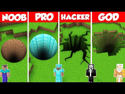 TUNNEL PIT BASE HOUSE BUILD CHALLENGE - Minecraft Battle: NOOB vs PRO vs HACKER vs GOD / Animation