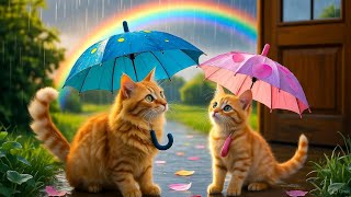Cute Kitten Dances in the Rain with Mama Cat ☔🐾 | A Cat Story #feelthelittlethings #cataistory 