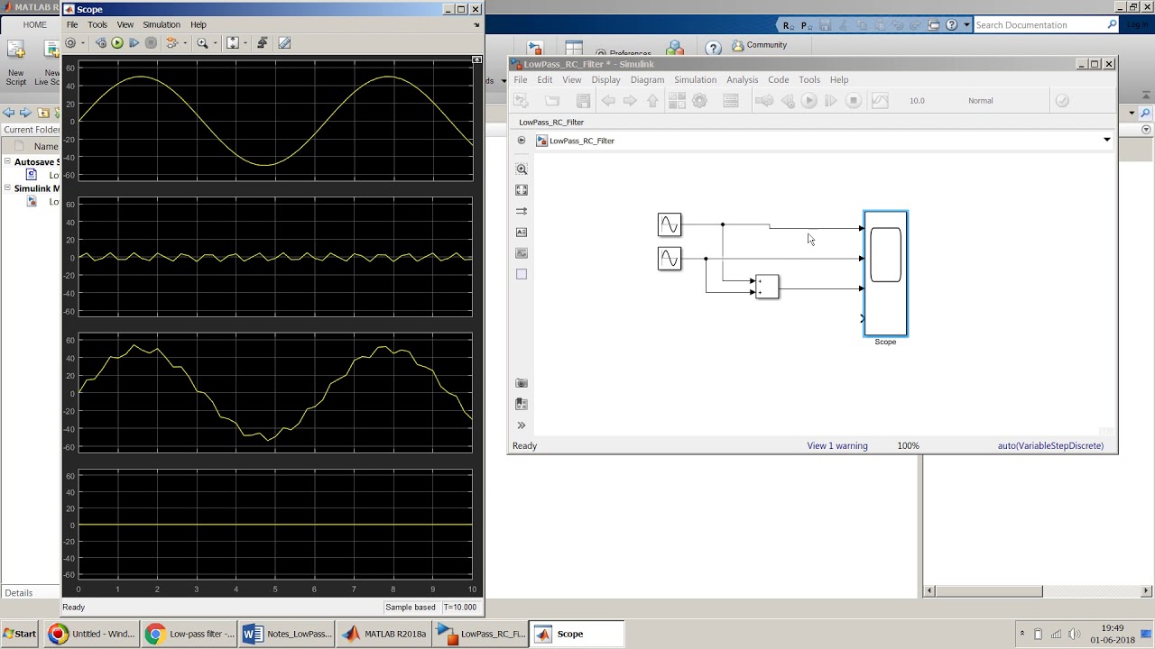 How to design simple Low Pass RC Filter using Simulink in MATLAB?