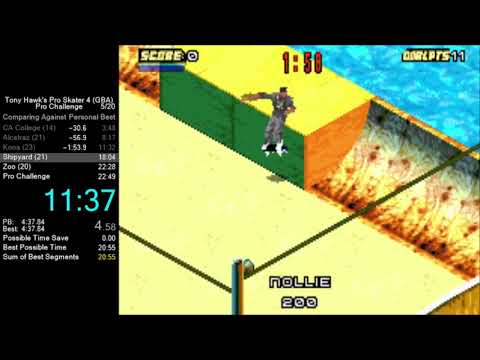 Tony Hawk's Pro Skater 4 (GBA) "Pro Challenge" speedrun in 19:40 [WR]