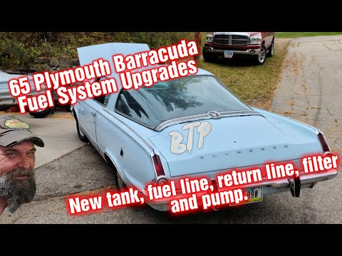 65 Plymouth Barracuda Fuel line and return line install. JayBo shows how. for any Mopar.