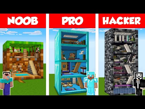 Minecraft NOOB vs PRO vs HACKER: BLOCK HOUSE BUILD CHALLENGE in Minecraft / Animation
