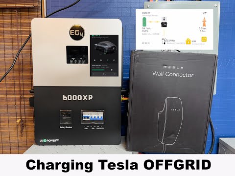Level 2 Charging Tesla off-grid with solar | EG4 6000xp & Indoor Wallmount batteries offgrid