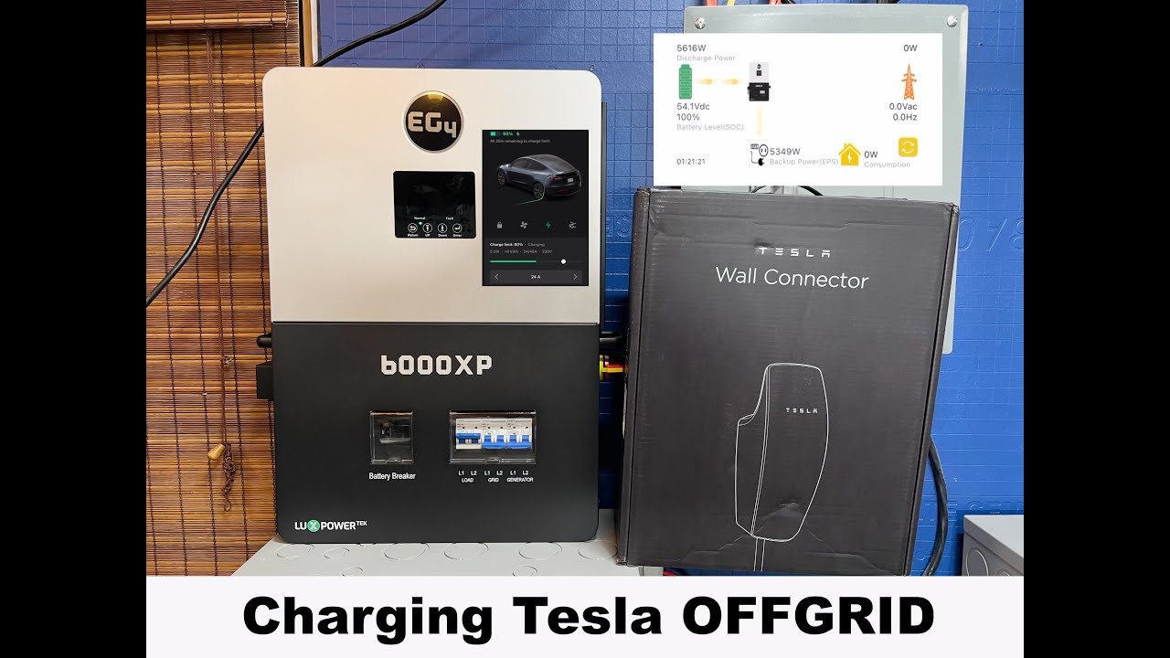 Level 2 Charging Tesla off-grid with solar | EG4 6000xp & Indoor Wallmount batteries offgrid