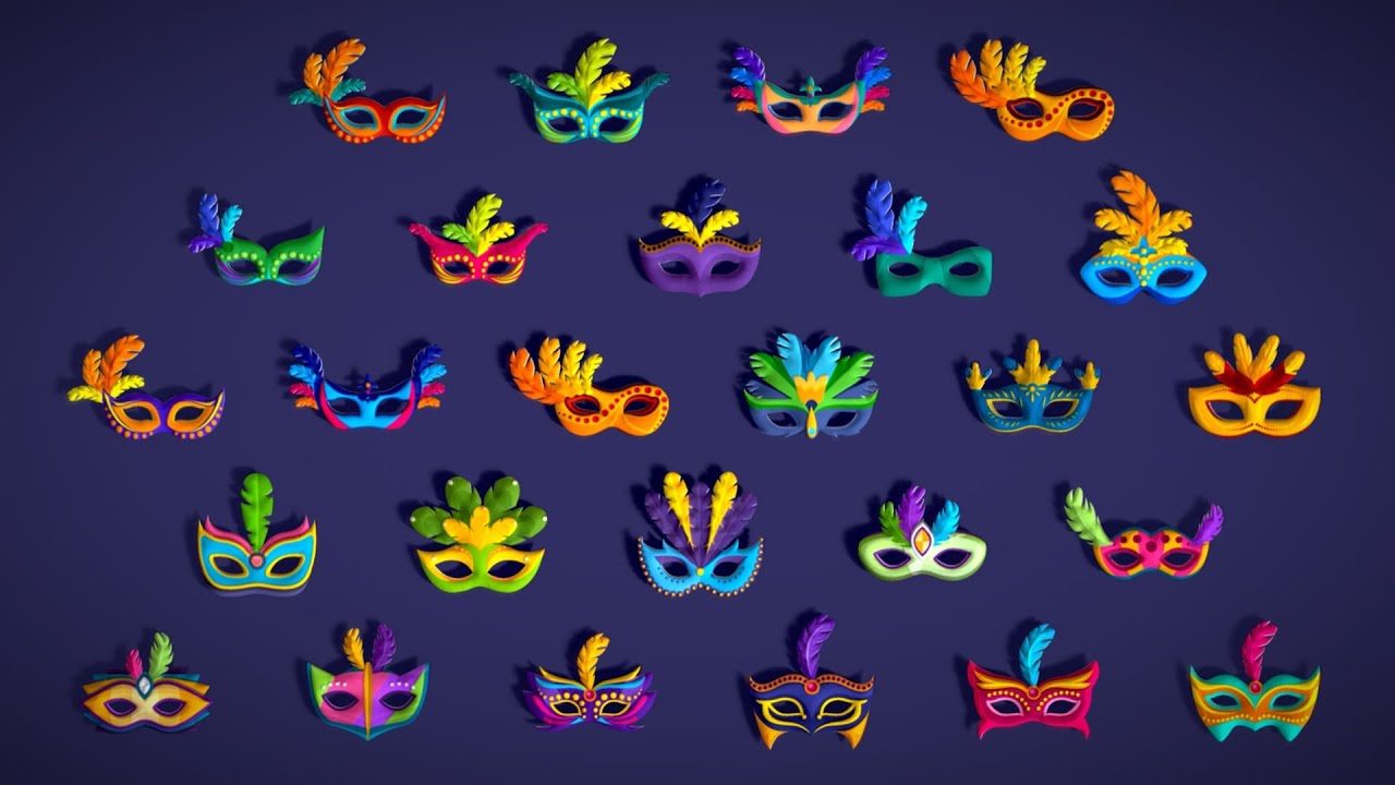 26 Carnival Feather Mask Pack 1 Kids Party Mask - Stylized Costume Masks Set 3D Model