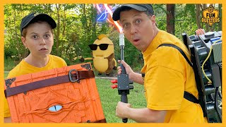 Giant Banana Monster from Mystery Magical Book Battles Aaron & LB the FunQuesters