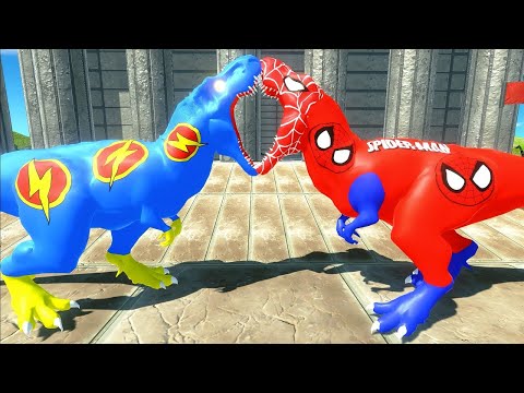 BLUE FLASH T-REX DEATH vs RED FLASH T-REX DEATH RUN - Animal Revolt Battle Simulator