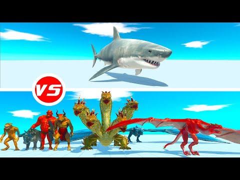 GREAT WHITE SHARK vs FANTASY + REPTILES FACTIONS - Animal Revolt Battle Simulator ARBS #79