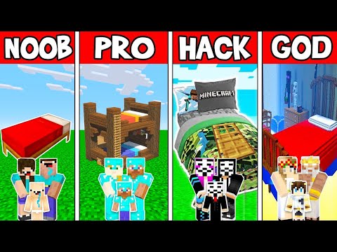 Minecraft FAMILY GIANT BED HOUSE BUILD CHALLENGE : NOOB vs PRO vs HACKER vs GOD in Minecraft