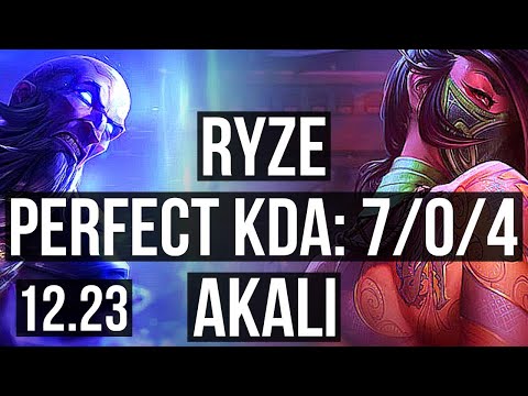 RYZE vs AKALI (MID) | 7/0/4, Godlike | KR Master | 12.23