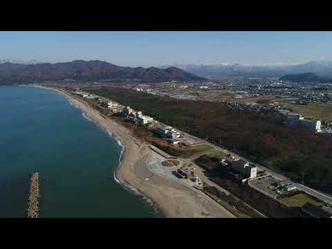 空から望む瀬波温泉街  Aerial view of Senami Onsen (Hot spring resort), Murakami City, Japan
