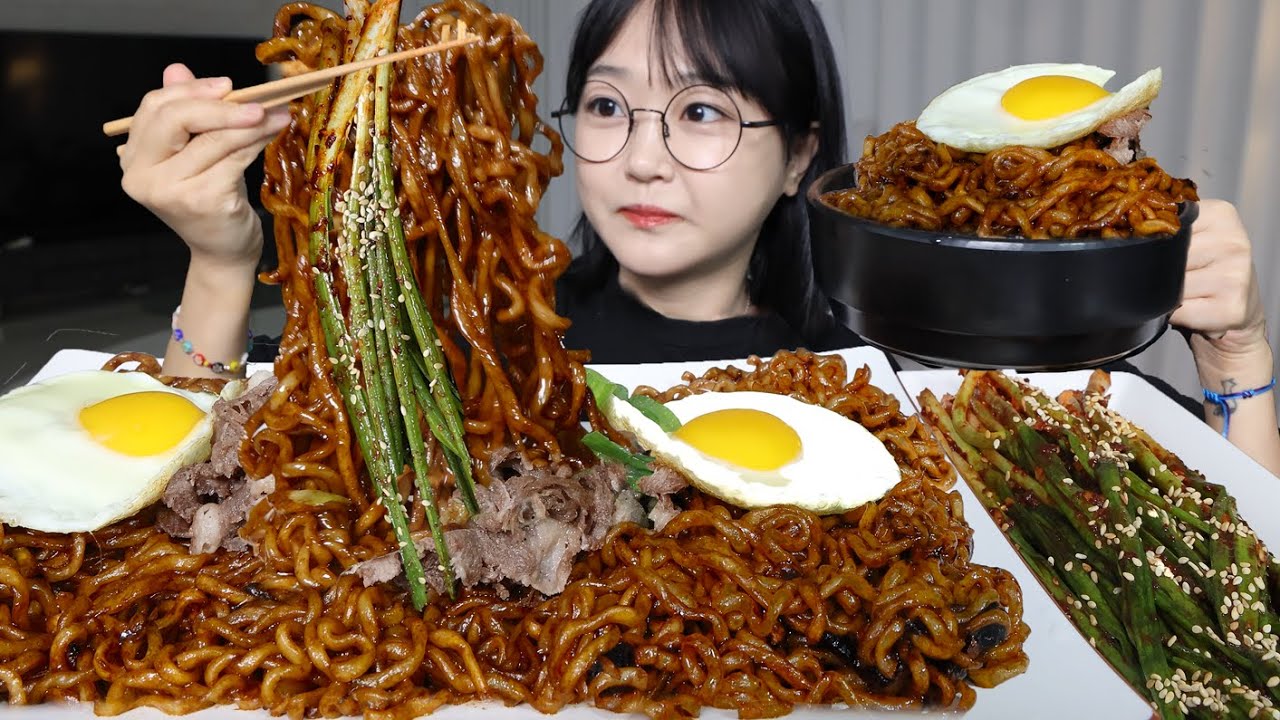 차돌짜파게티에 파김치😋느끼함 1도 없는 꿀조합 먹방! Jjapagetti + Green Onion Kimchi Mukbang ASMR