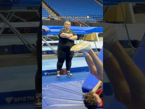 The viral spotter is always watching👀 #gymnastics #fails #trampoline #sports #olympics #flipfail