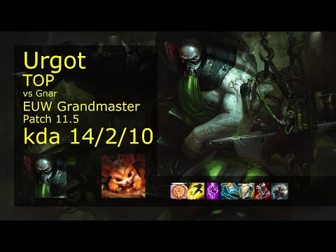 Urgot vs Gnar Top - EUW Grandmaster 14/2/10 Patch 11.5 Gameplay