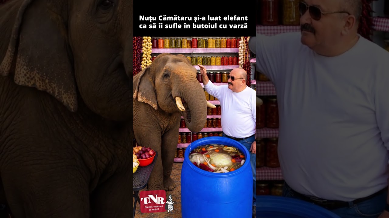 Simplu şi eficient! Nuţu Cămătaru şi-a luat elefant ca să îi sufle în butoiul cu varză