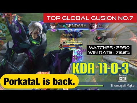 PorkataL is back. GUSION gameplay | No death, enemy auto concedes defeat |Top Global |Mobile Legends