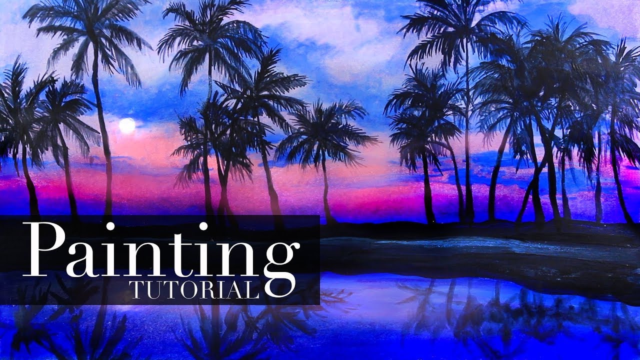 How to Paint a Tropical Sunset with Palm Tree Silhouettes | Acrylic Painting Tutorial