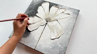 3D White Flower Abstract Wall Art Texture Painting | Modern Palette Knife Painting Wall Art Decor