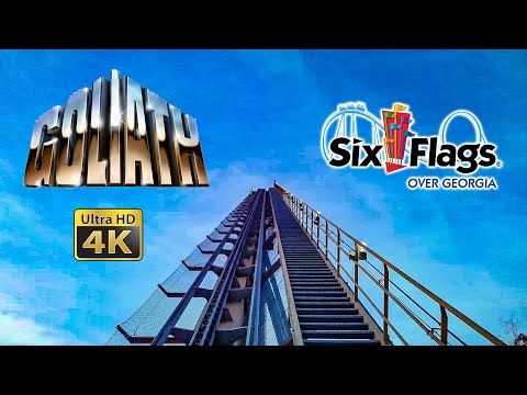 2021 Goliath Roller Coaster at Sunset On Ride Front Seat 4K POV Six Flags Over Georgia