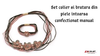 Set colier si bratara din piele intoarsa confectionat manual