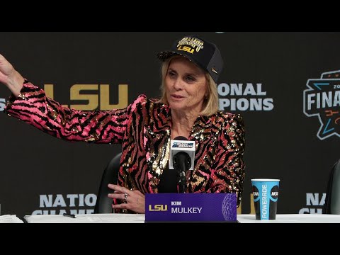 LSU Kim Mulkey, postgame NATIONAL CHAMPIONS, plus Angel Reese, Alexis Morris and Jasmine Carson