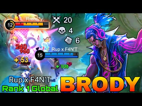 20 Kills Brody Deadly Goldlaner - Top 1 Global Brody by Rup x F4N'T - Mobile Legends