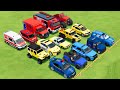 TRANSPORTIN POLICE CARS AMBULANCE FIRE TRUCK MONSTER TRUCK WITH TRAIN FARMING SIMULATOR 22
