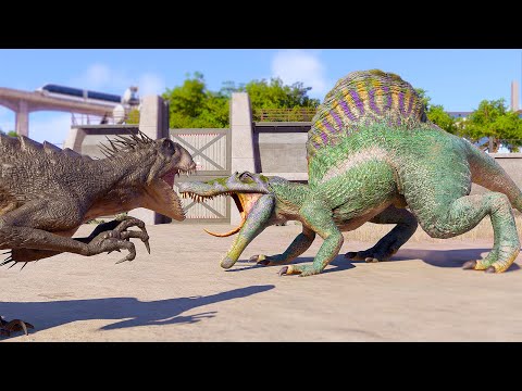 2x SPINOSAURUS vs 2x SCORPIOS REX DINOSAURS BATTLE - Jurassic World Evolution 2