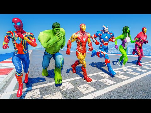 TEAM IRONMAN VS HULK ARMY | ALL SUPERHEROES Street Running Challenge (Funny Contest) - GTA V MODS