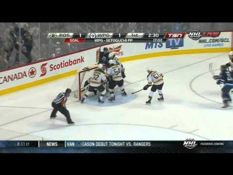 Devin Setoguchi slot rebound goal 1-1 Boston Bruins vs Winnipeg Jets 9/26/13 NHL Hockey