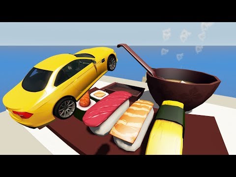 High Speed Jumps into Rolls & Sushi + Miso Soup! - BeamNG Drive