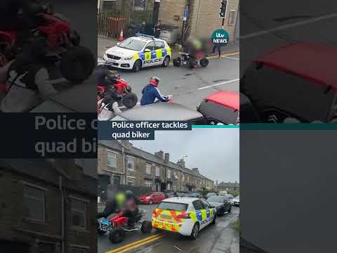 A man has been arrested after a quad bike was driven into a police officer in Bradford #itvnews