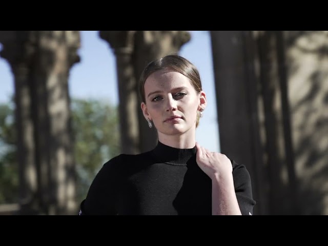 Blouse and skirt with wide hem