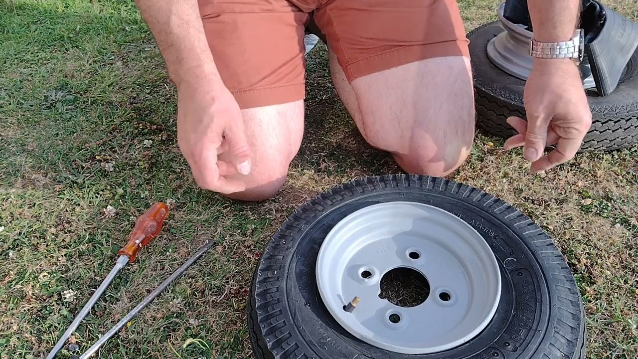 How to fit a Inner Tube and 4.80/4.00 8 Tyre / Tire into a Trailer wheel / rim by hand - full video