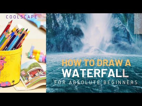 How to draw a waterfall landscape for kids and beginners | step by step