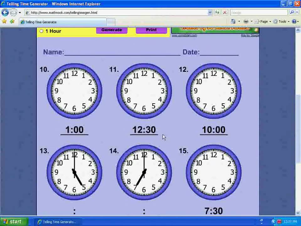 Telling Time Worksheet Generator Demo